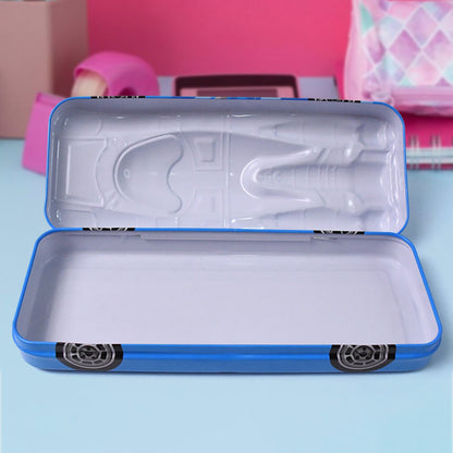 Side view of the vibrant car shape metal stationery box.