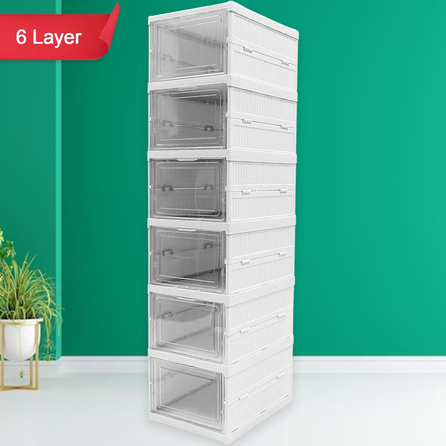 6-Layer Stackable Foldable Storage Organizer Cart for Clothes, Kitchen, Closet & Bathroom