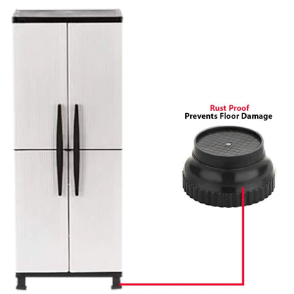 Display of four black plastic appliance stands from different perspectives.