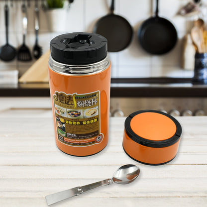 Close-up view of the leakproof lid, integrated handle, and foldable spoon on the durable water bottle.