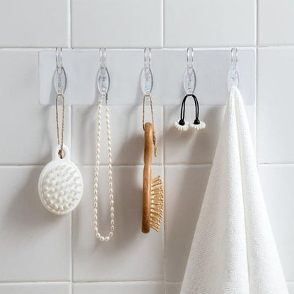 A pack of five transparent adhesive wall hooks from GlimmerHome, ready for damage-free hanging.