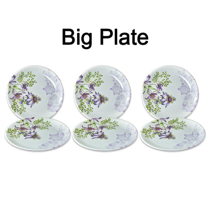 High-quality 32-piece plastic tableware set displayed on a table.