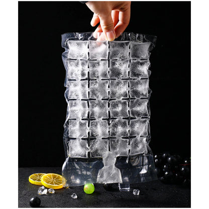 Hand holding a frozen disposable ice cube bag, ready for use.