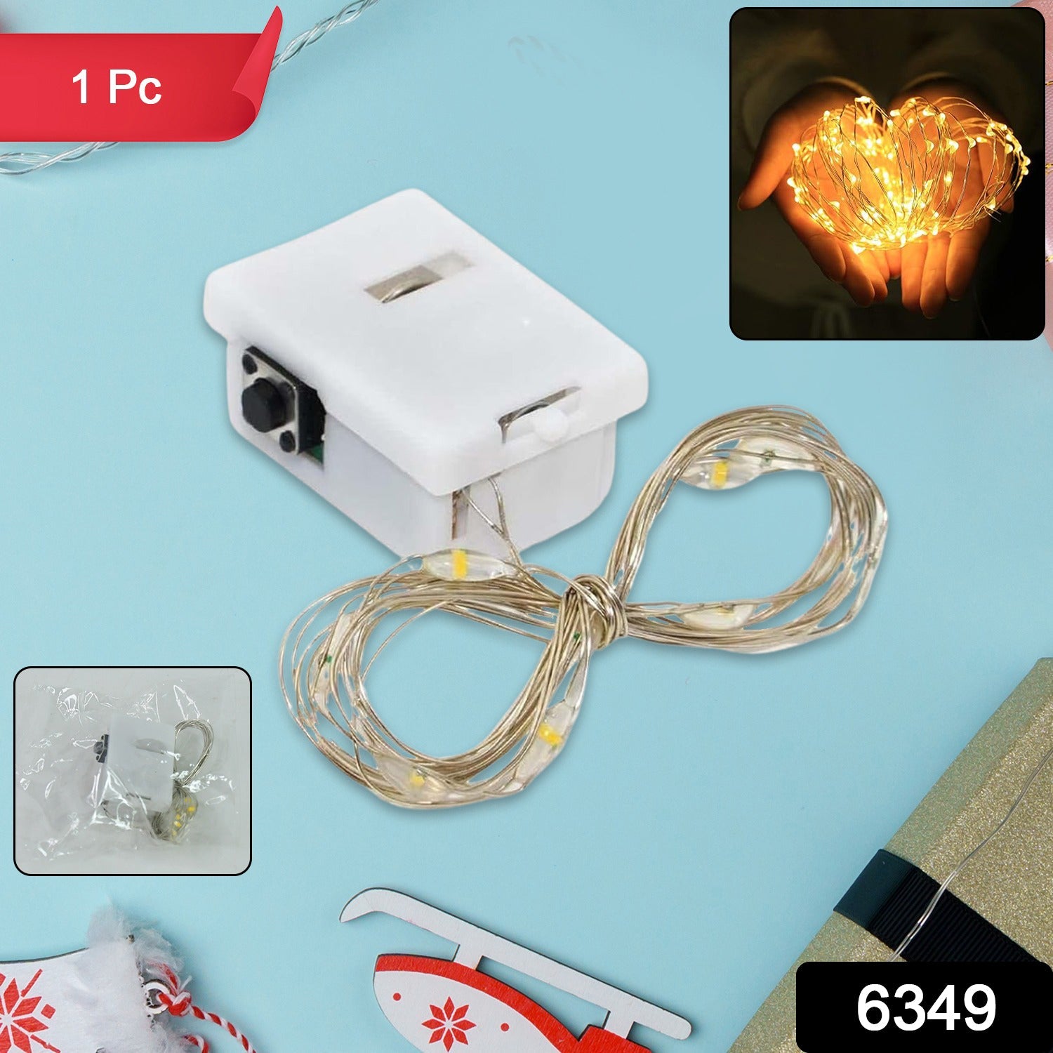 Battery operated LED fairy string lights with mini bulbs creating a warm indoor glow