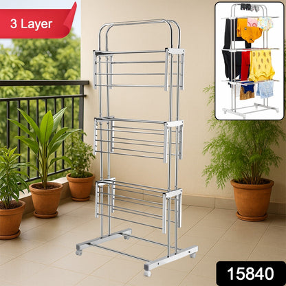 Foldable stainless steel clothes drying stand showing durable construction