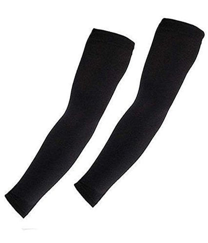 Close-up of the black arm sleeve fabric texture, showing breathability and elasticity.