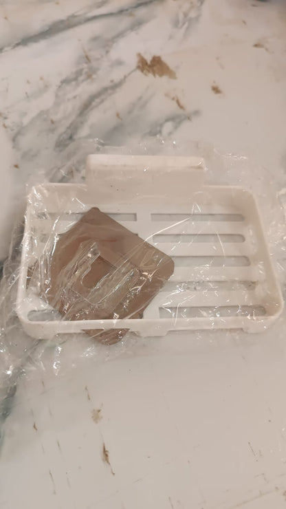 Self-Adhesive Wall Mount Plastic Soap Dish with Drain Slots