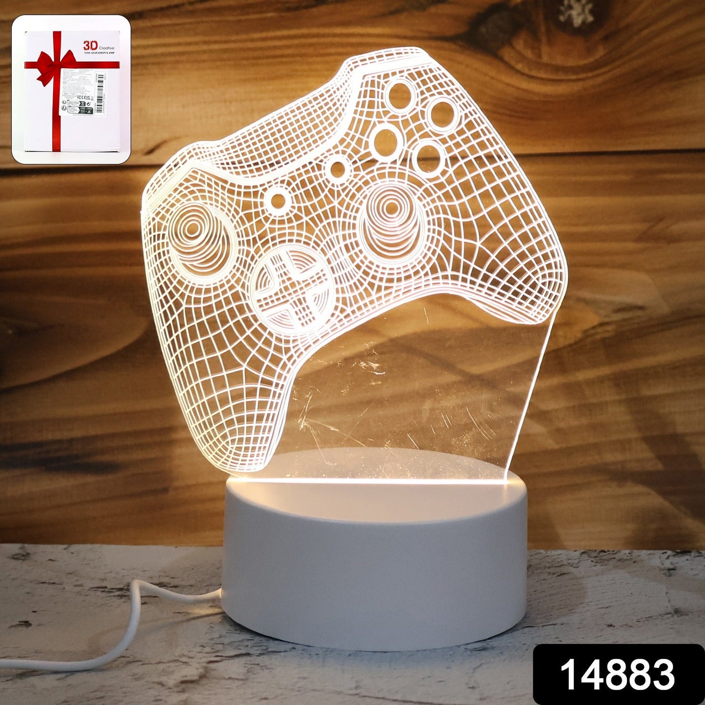 USB powered night lamp shaped as a 3D gaming controller on a desk
