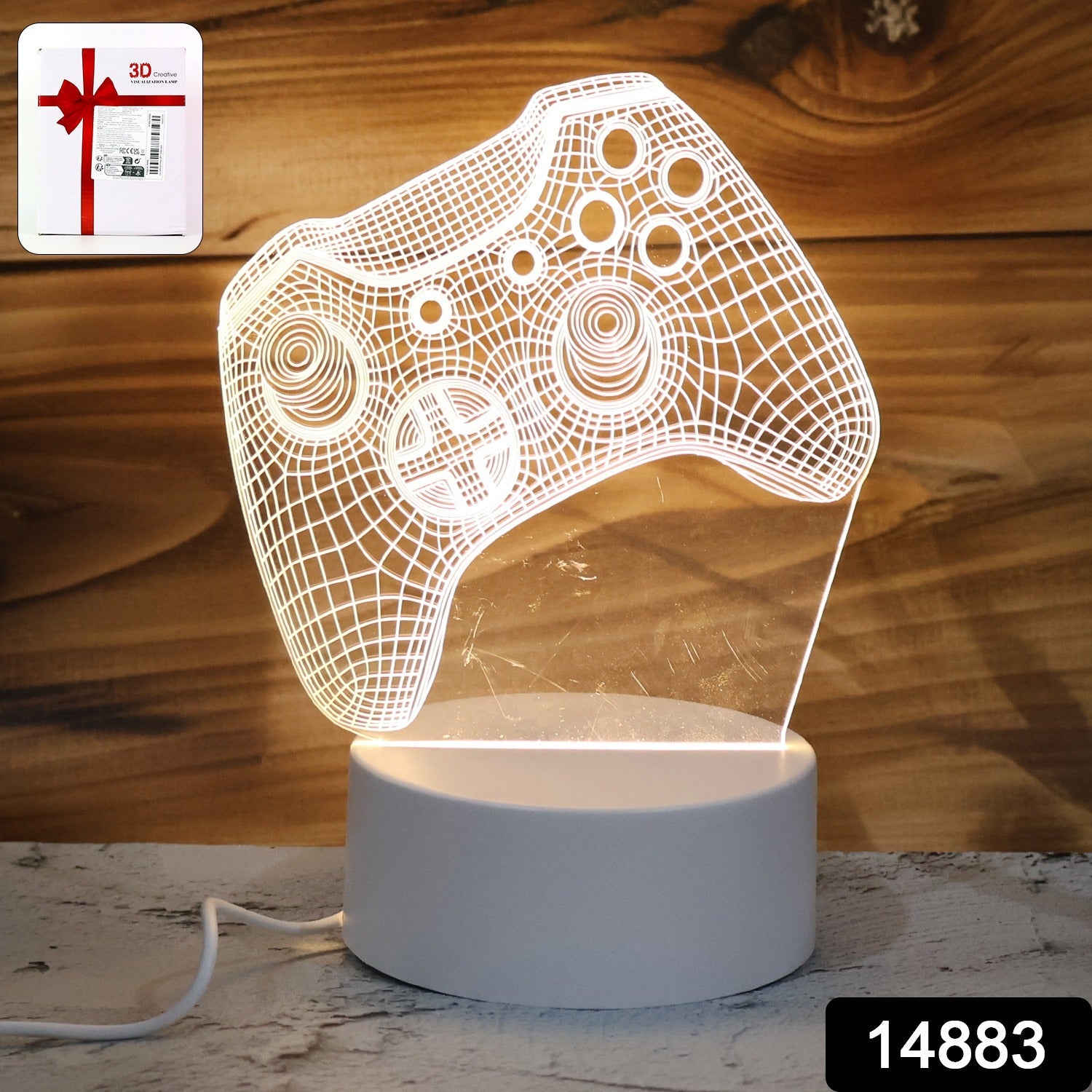 USB powered night lamp shaped as a 3D gaming controller on a desk