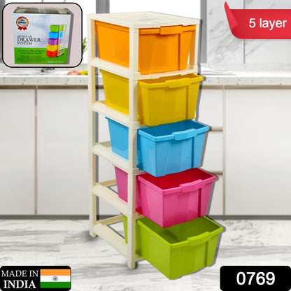 Multipurpose modular storage box with 5 layers, ideal for decluttering.