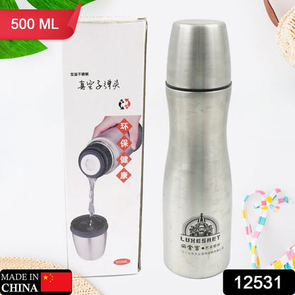 STEEL WATER BOTTLE, FRIDGE WATER BOTTLE, STAINLESS STEEL WATER BOTTLE LEAK PROOF, RUST PROOF, COLD & HOT THERMOS STEEL BOTTLE| LEAK PROOF | OFFICE BOTTLE | GYM | HOME | KITCHEN | HIKING | TREKKING | TRAVEL BOTTLE (500ML)
