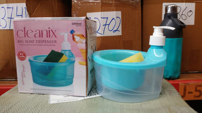 Modern 2-in-1 soap dispenser with sponge holder enhancing a contemporary kitchen.