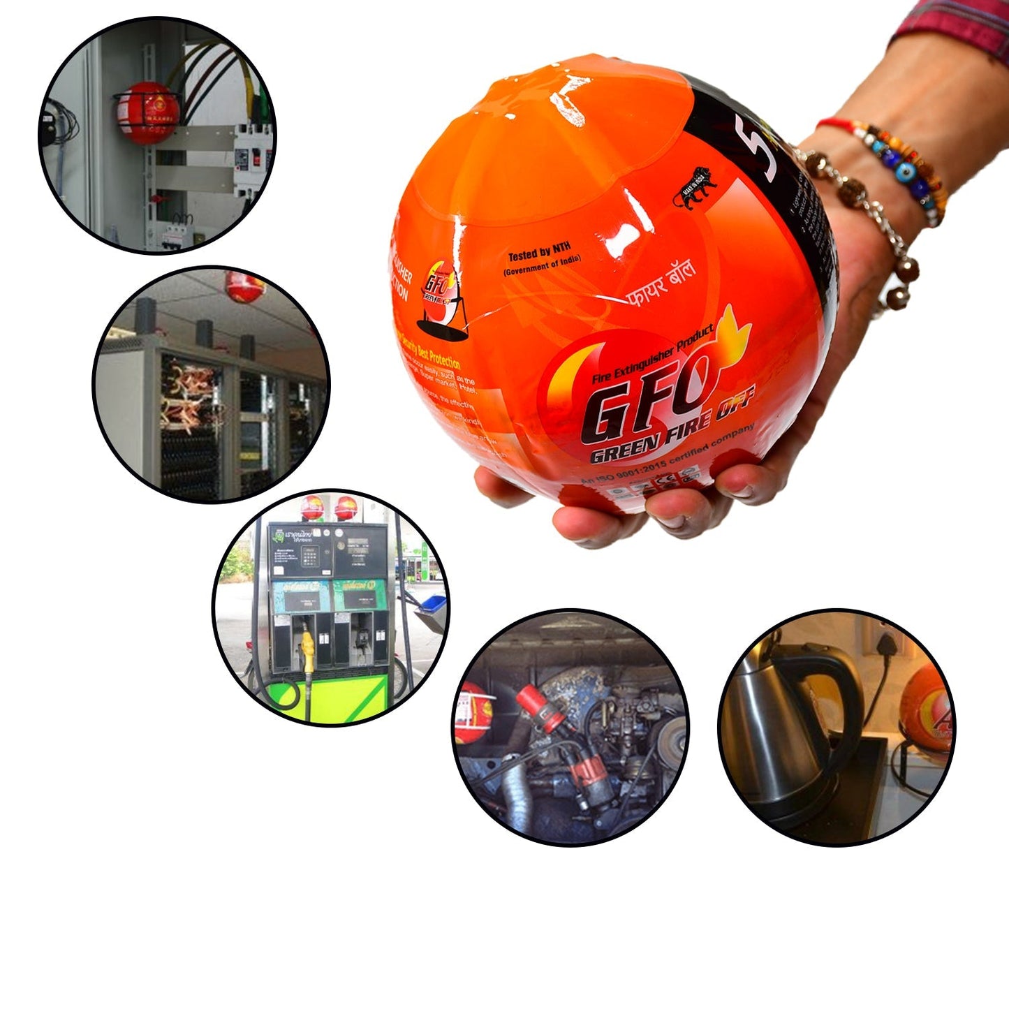 Green automatic fire extinguisher ball, ready for deployment in any space.
