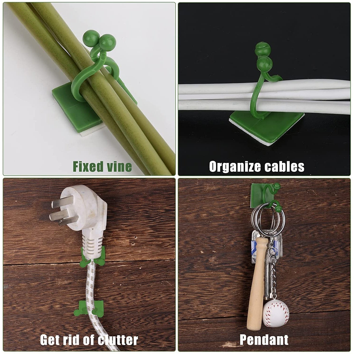 Vine plant fixing clips securing climbing plants on wall
