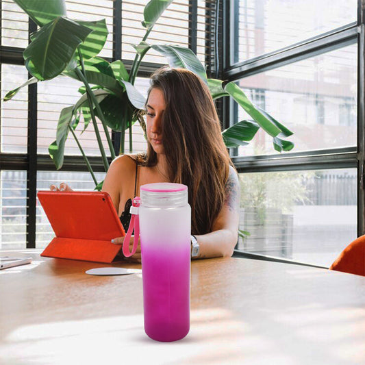 Motivational 350ml Glass Water Bottle – Colorful, Hourly Intake Markings, Reusable for Gym, Cycling & Daily Use
