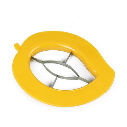 The compact mango cutter displayed from a different angle, highlighting its design.