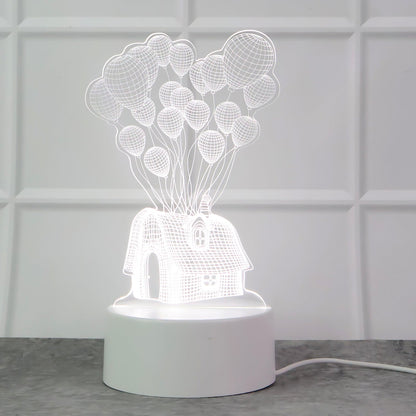 3D Illusion LED Night Lamp projecting floating house and balloons 3D effect