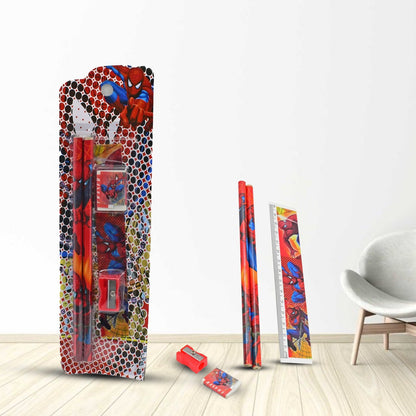 Overhead view of the Kids Cartoon Pencil Set, showcasing all included items.