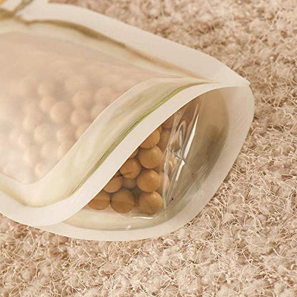 Stack of transparent 150ml food storage zipper bags for kitchen organisation.