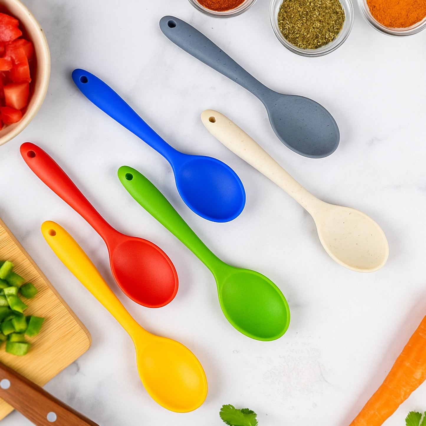 Multipurpose Silicone Spoon, Silicone Basting Spoon Non-Stick Kitchen Utensils Household Heat-Resistant Non Stick Spoons Kitchen Cookware Items For Cooking and Baking (6 Pcs Set)