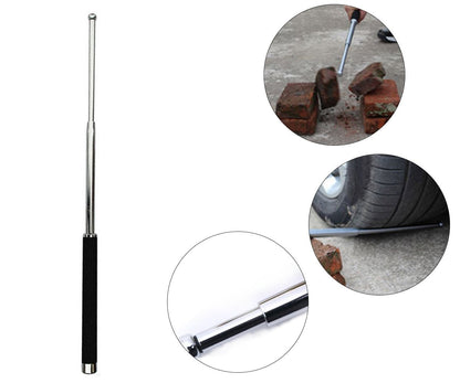 Close-up of the extended self-defense stick showing its sturdy build.
