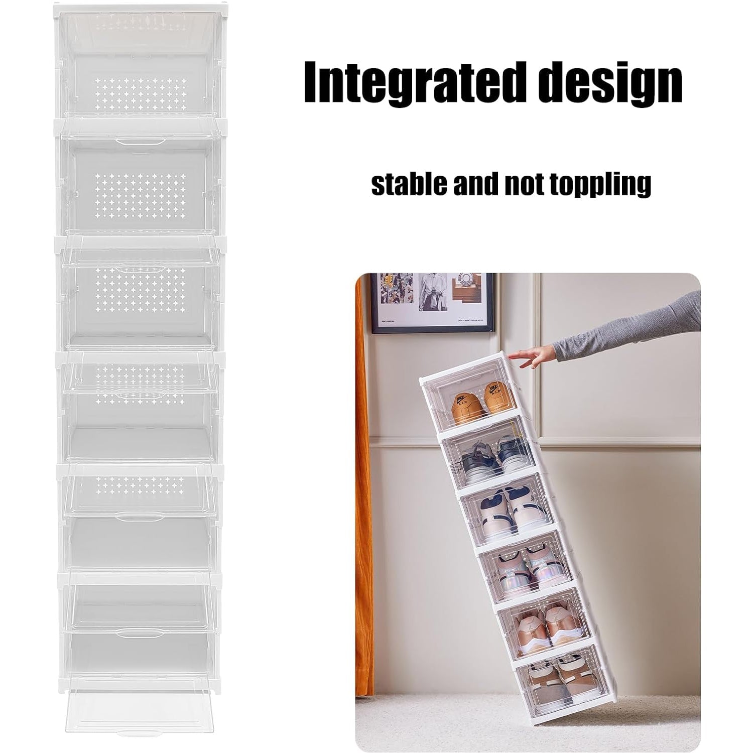 Versatile stackable storage cart organizing clothes and accessories in a closet.