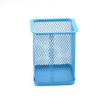 Compact and functional metal pen holder, ideal for small spaces.