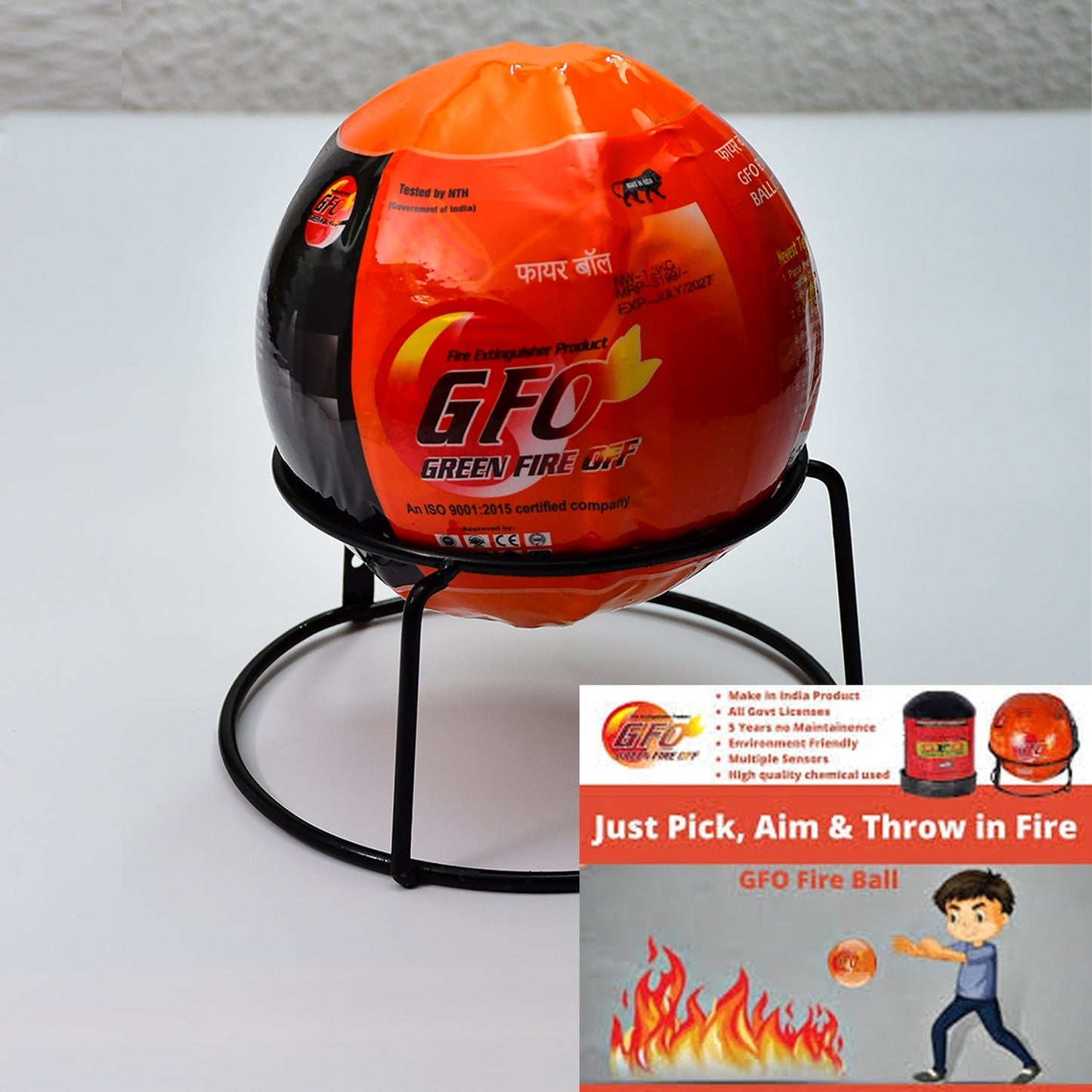 GFO automatic fire safety ball demonstrating its compact design.