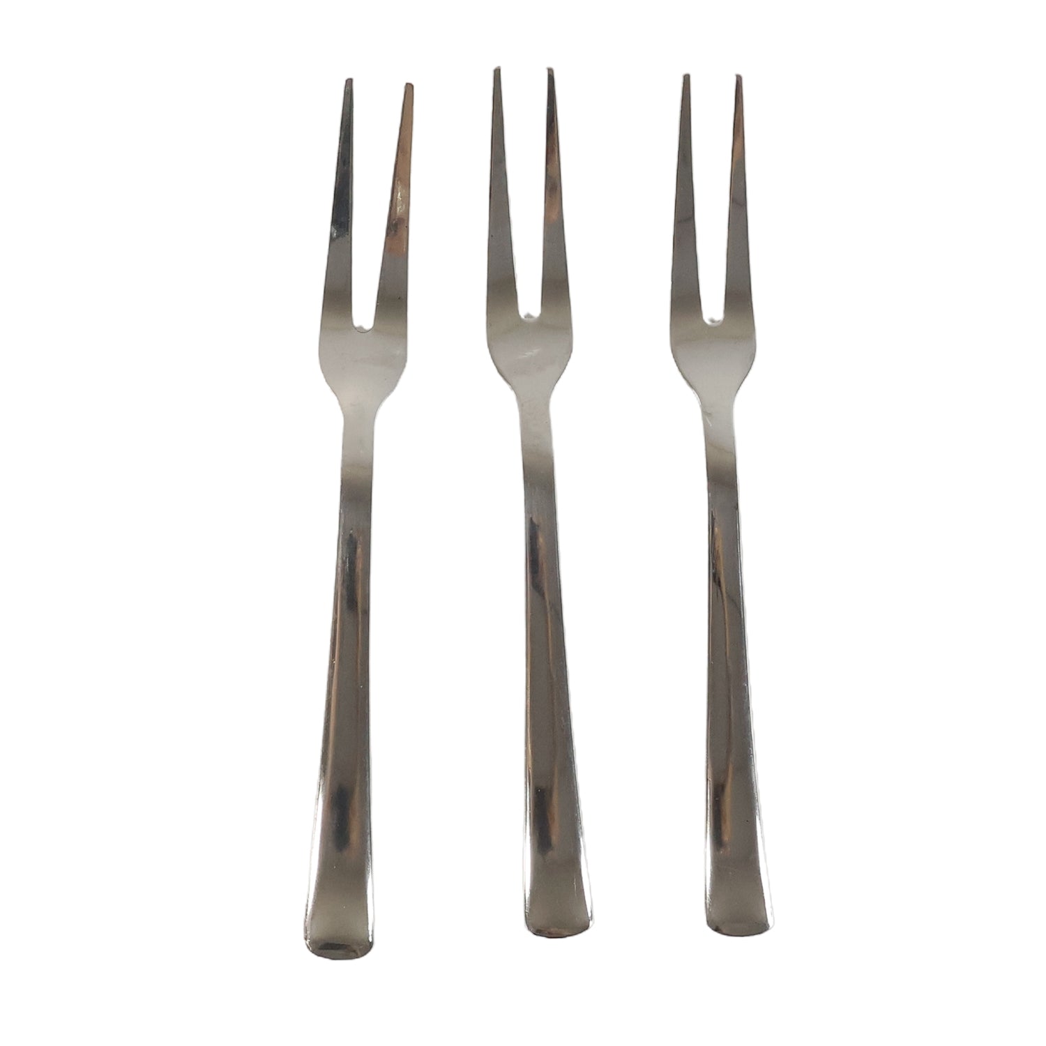 Three small appetizer forks laid out for serving snacks