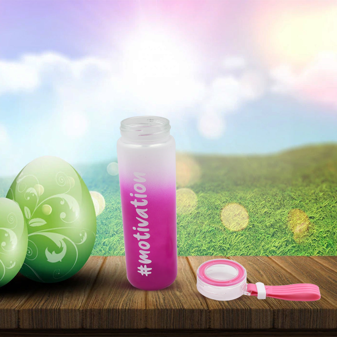 Motivational 350ml Glass Water Bottle – Colorful, Hourly Intake Markings, Reusable for Gym, Cycling & Daily Use