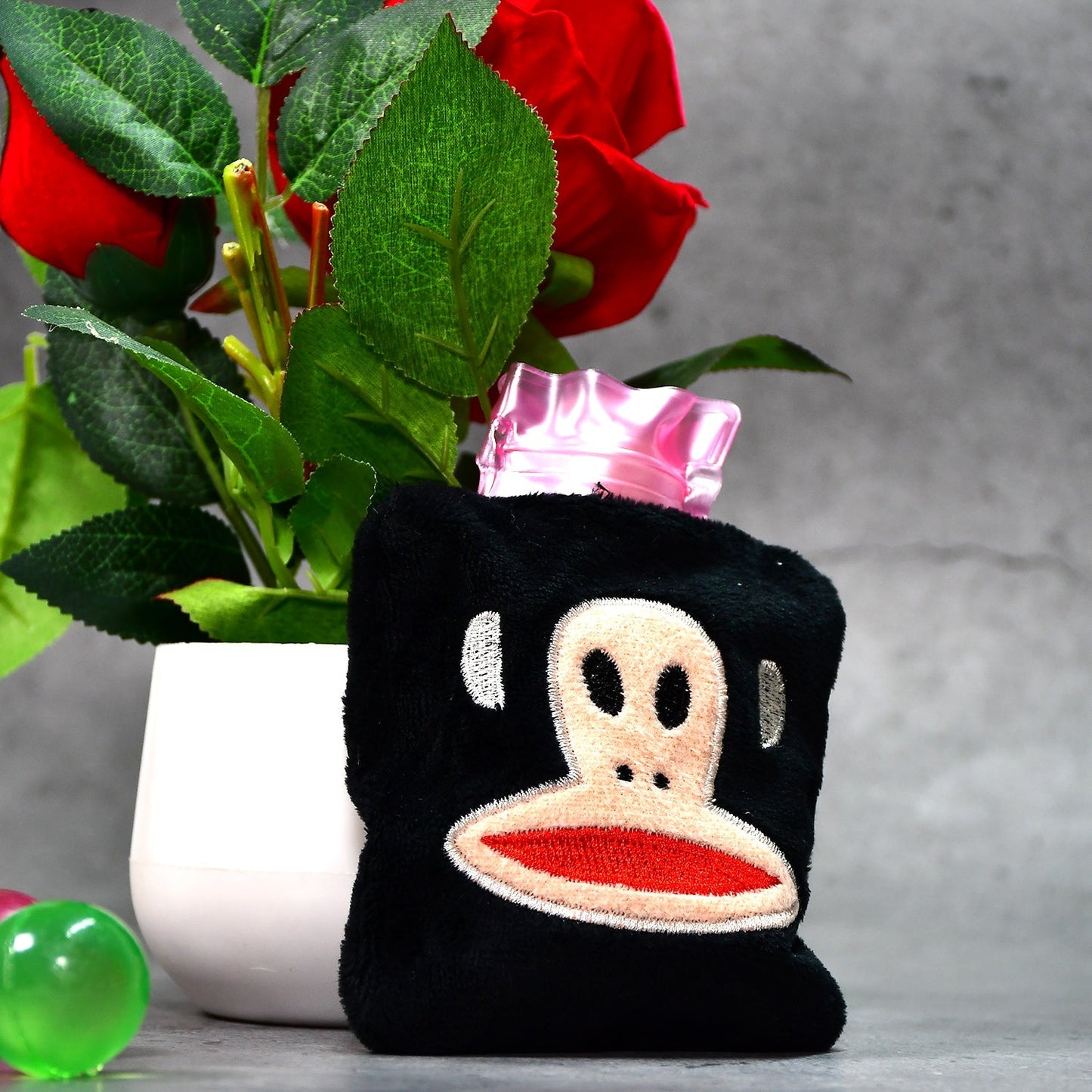 Black Small Hot Water Bag with Cover for Pain Relief