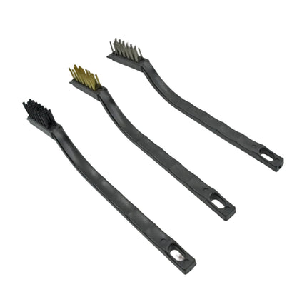 Brass wire brush designed for gentle cleaning of unfinished metal parts and stubborn grime.