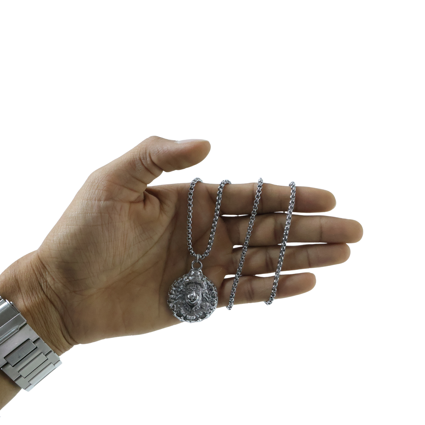 Silver Hanuman Locket Necklace with chain, ready for wear or gifting.