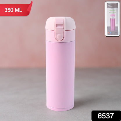 Close-up of pure sip stainless flask leakproof flip top lid
