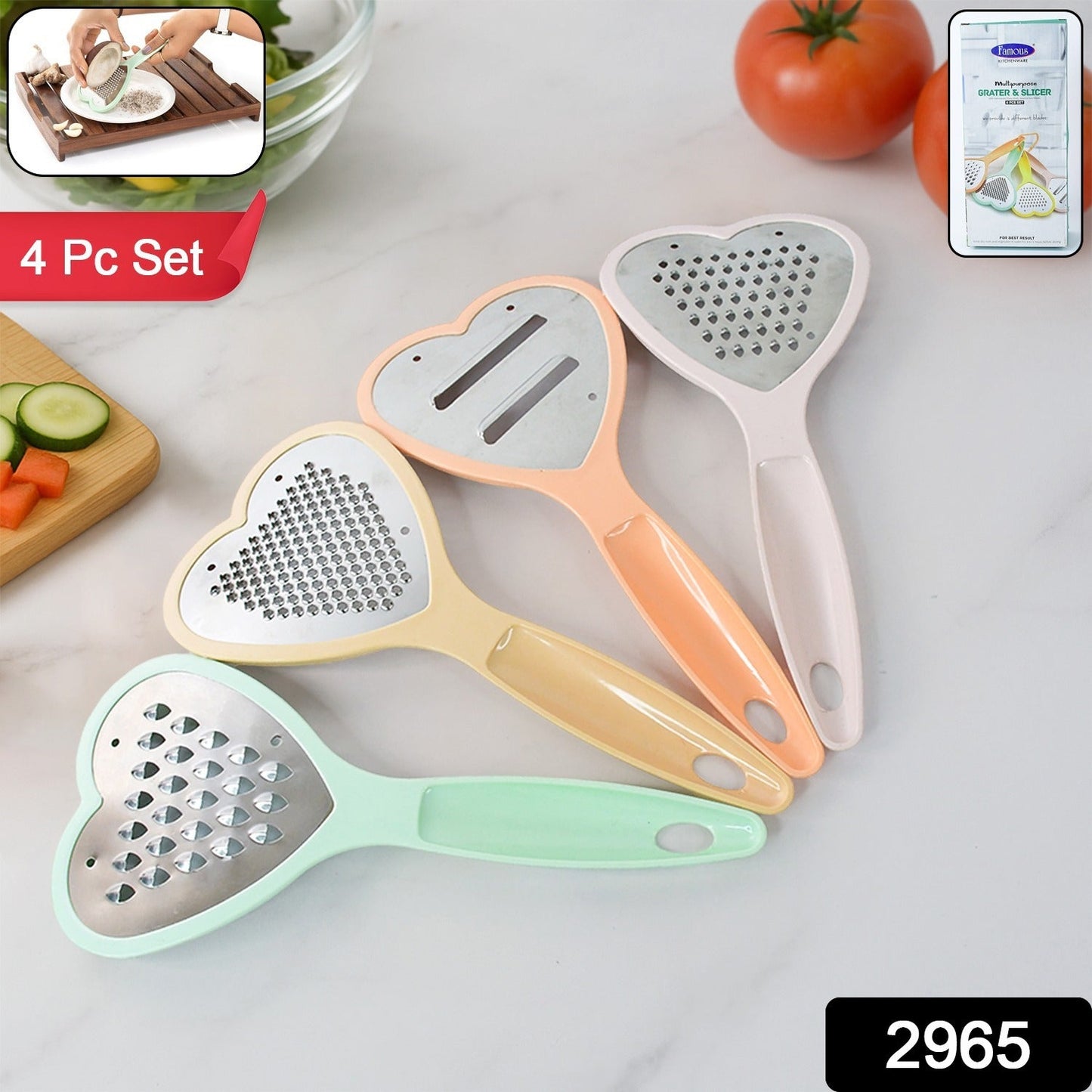 Close-up of the sharp stainless steel blades on the Heart Grater Slicer for efficient food prep.