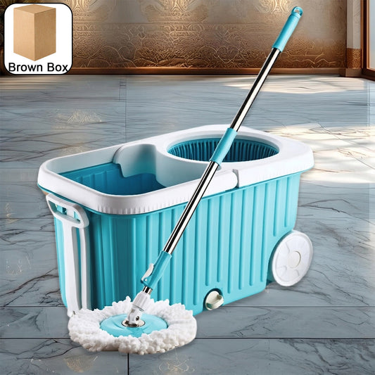 Spin Mop with 360° rotating microfiber head and stainless steel spinner with large bucket