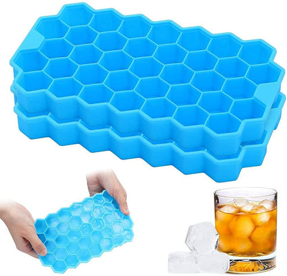 7161 Flexible Silicone Honeycomb Design 37 cavity Ice Cube Moulds Trays Small Cubes For Whiskey Tray For Fridge (Multicolor) 