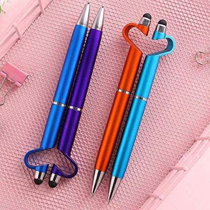 The versatile 3-in-1 stylus pen, ready for writing, touchscreen use, or as a phone stand.