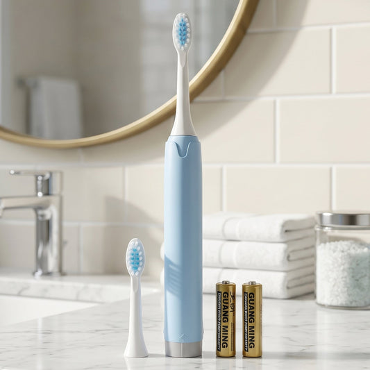 Electric sonic toothbrush with extra head and 2 AA batteries for a complete oral care routine
