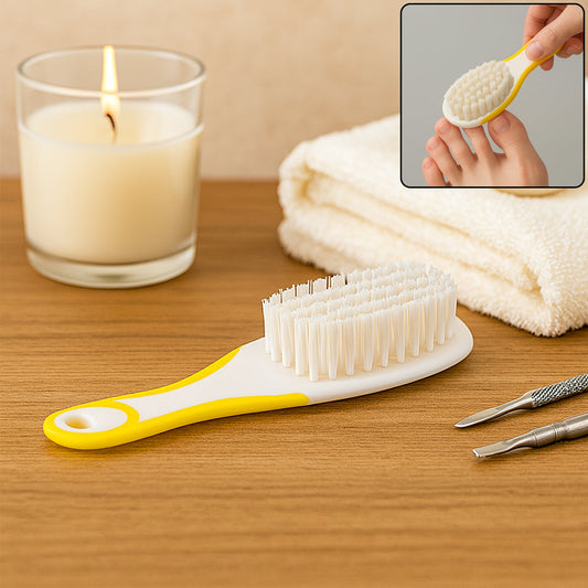 Close-up of the Velvet Wipe Handle Grip Nail Brush, showing its ergonomic handle and flexible bristles.