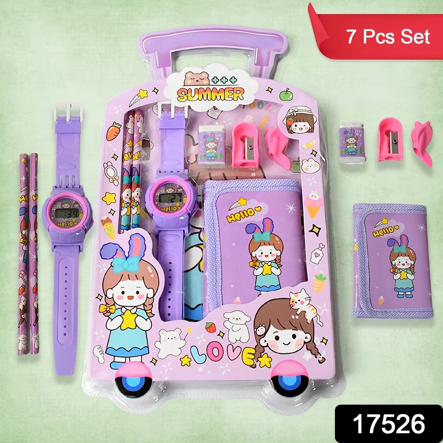 Stationery Set for Kids – 7-in-1 School Kit with Pencils, Eraser, Sharpener, Pouch & More (Pack of 7 Pcs)