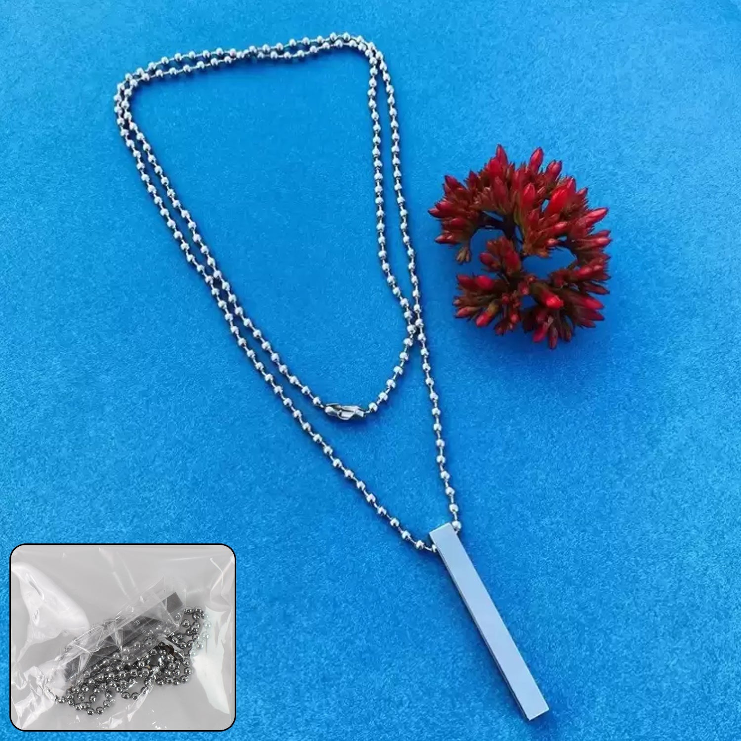 Unisex stainless steel stick locket necklace on a clean white background.