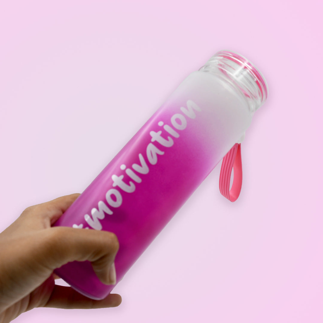 Motivational 350ml Glass Water Bottle – Colorful, Hourly Intake Markings, Reusable for Gym, Cycling & Daily Use