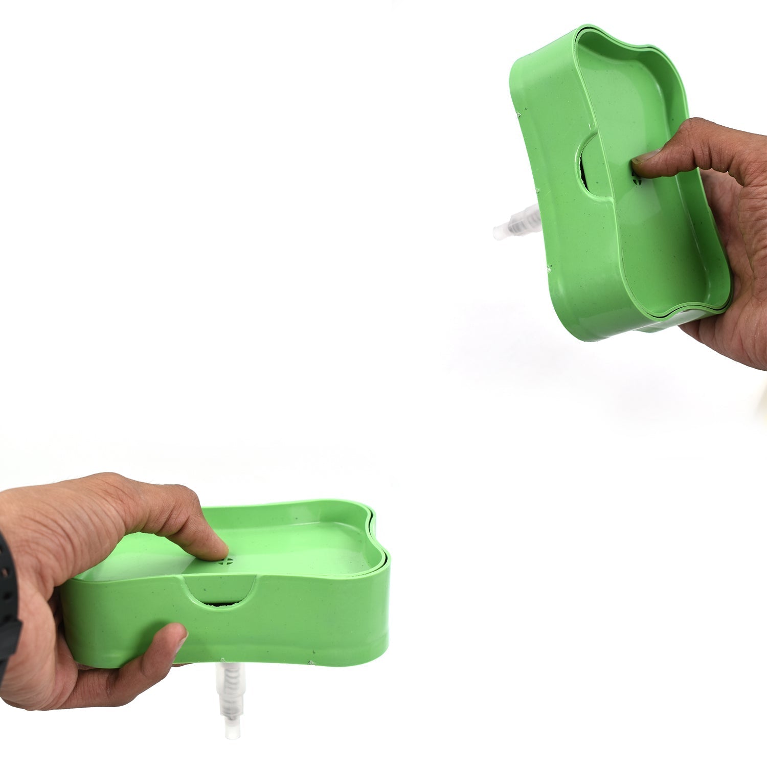 Lifestyle shot featuring the versatile soap dispenser with sponge holder in use.
