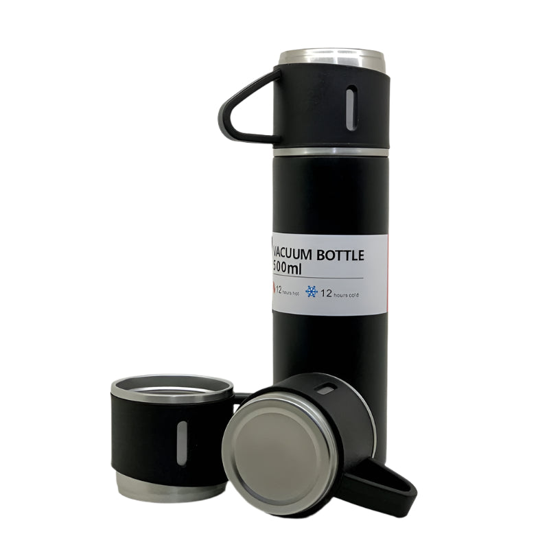 Stainless Steel Vacuum Flask Set with 3 Steel Cups Combo for Coffee Hot Drink and Cold Water Flask Ideal Gifting Travel Friendly Latest Flask Bottle. (500ml)