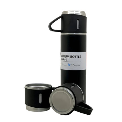 Stainless Steel Vacuum Flask Set with 3 Steel Cups Combo for Coffee Hot Drink and Cold Water Flask Ideal Gifting Travel Friendly Latest Flask Bottle. (500ml)