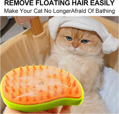 3-in-1 Cat Steamy Brush – Self-Cleaning Pet Grooming & Hair Removal Comb