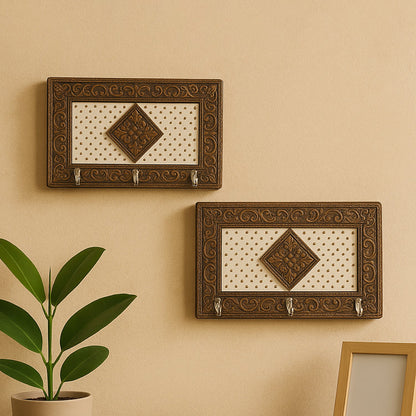 Handicraft Meenakari Wooden keyholder | Wall Hanging Key Holder Style for Your Home Decor & Gift Keys Stand for Entryway, Kitchen, Office, Bedroom Decorative Keys Organizer keyholder (2 Pc Set)