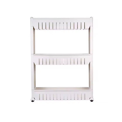 Diagram showing the dimensions of the slim storage rack for fitting into narrow spaces.