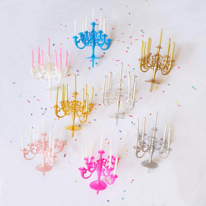 Overhead shot of the luxury birthday candles and stand, designed to be perfect cake toppers for any celebration.